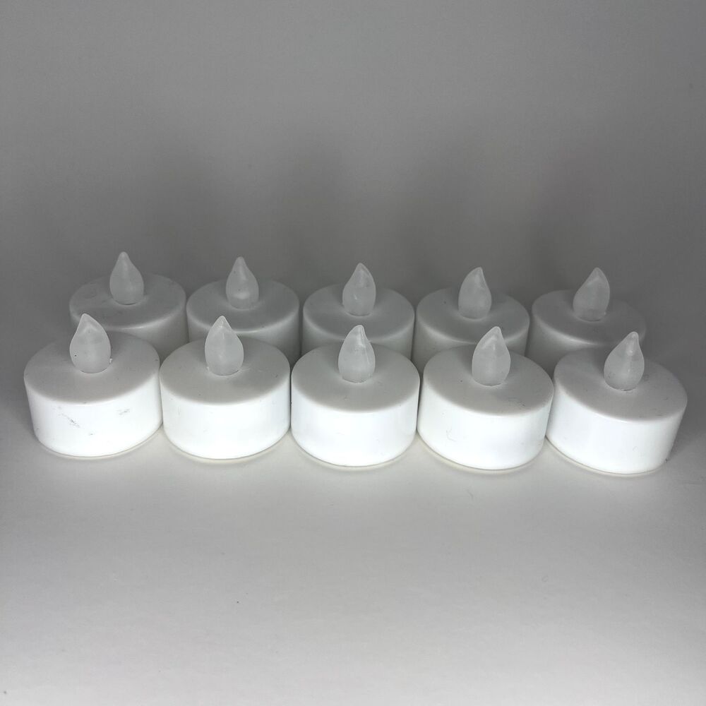 White Round Flameless LED Tealight Candles, Small Plastic, Pack of 10
